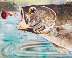This image was part of an old, weathered hand-painted tourism sign for Sister Bay, WI.
