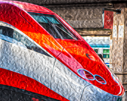 Ultramodern, aerodynamic design and bold contemporary colors define the twenty-first century train.